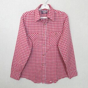 Americana Collection Men's Button Up Shirt Long Sleeve Red Gingham Plaid Medium